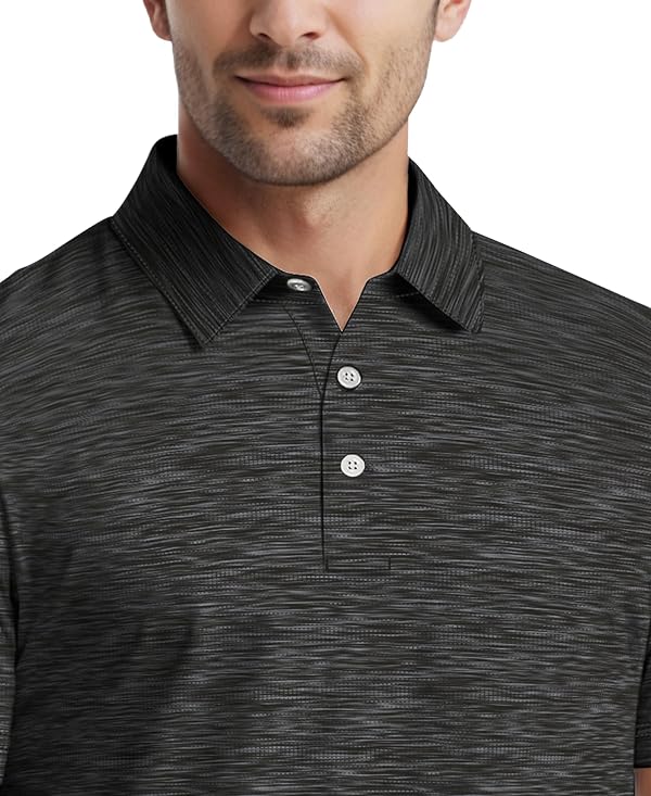 PGA TOUR Men’s Airflux Jaspe Cotton Short Sleeve Golf Performance Polo Shirt for Men, Moisture-Wicking, Caviar Htr, X-Large by PGA TOUR - Used condition - Image 3
