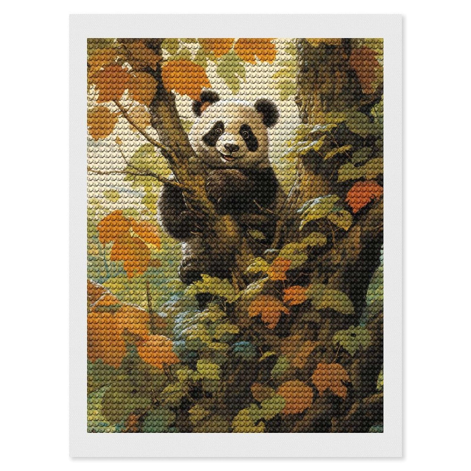 Junmoney Panda DIY Diamond Art Canvas Kit 12"x16", Adhesive Canvas, Easy to Enjoy, Farmhouse Decor, Festive Craft Gift
