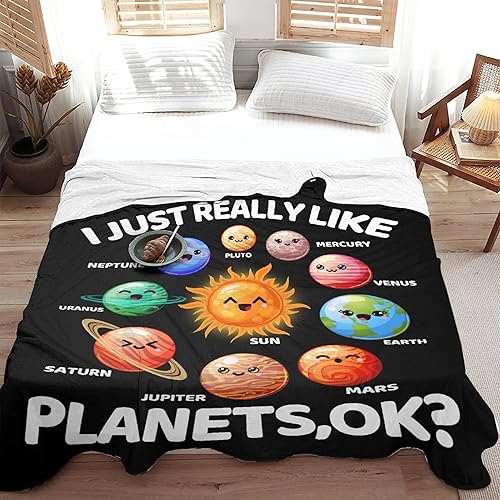 Miniatura 3 de Manta de planetas, regalo espacial para niños y niñas, amantes de 40 x 50 pulgadas, manta de franela suave con patrón de planetas y sol, manta