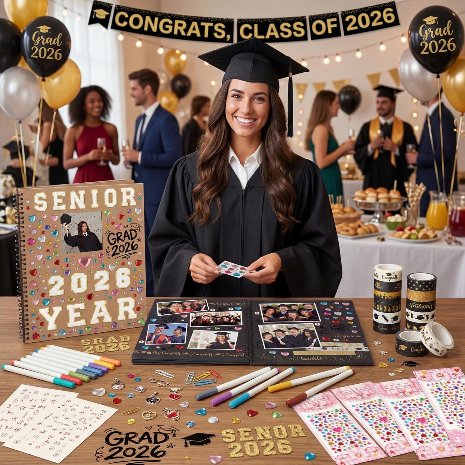 Sabary 60 Pages 2026 Graduation Guest Book with Markers Senior Year Scrapbook Kit 11" x 10.6" DIY Photo Album Congrat Grad Guest Sign in Book Memory Scrapbook for Class of 2026 Senior Night Party Gift