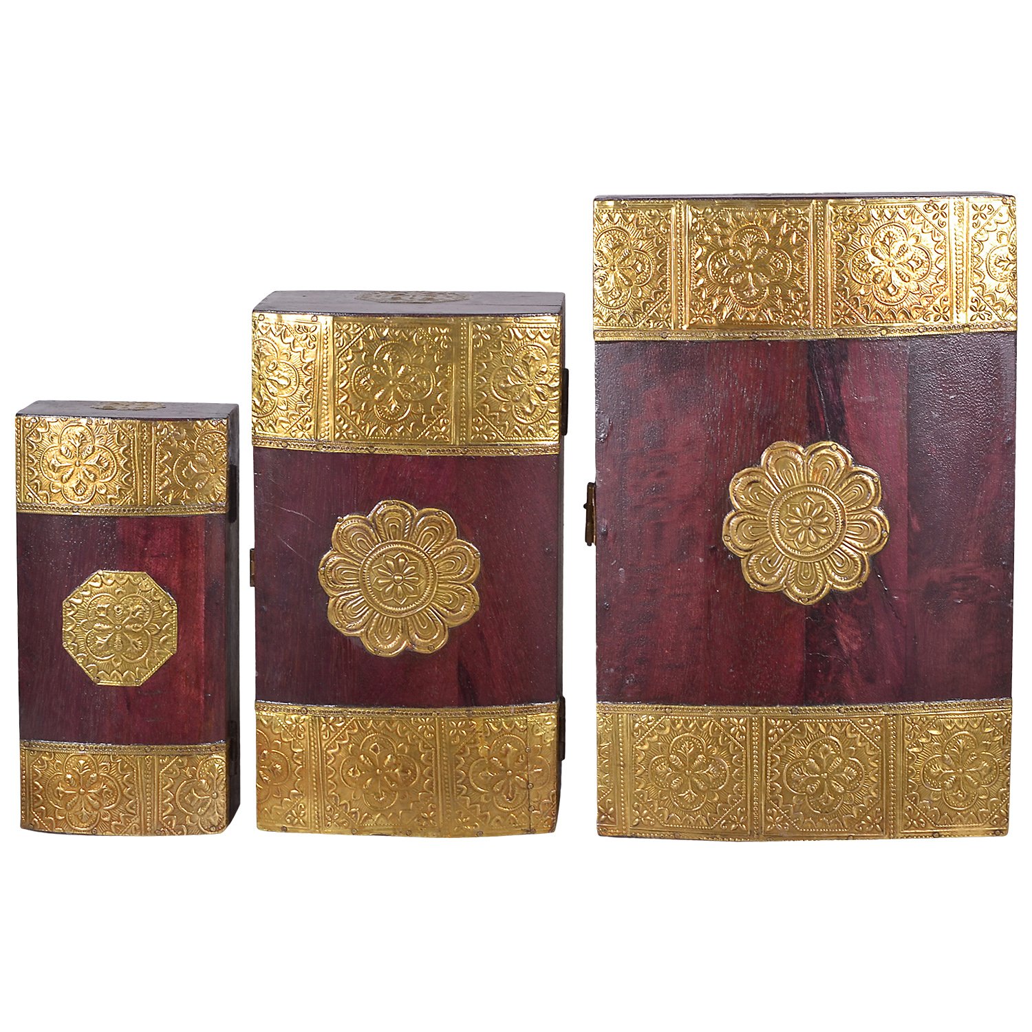 Buy Jodhpuri's Wooden Sandook Set in Dark Brown and Brass Color Online