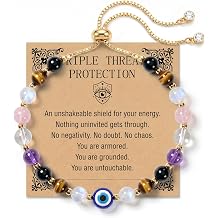 Evil Eye Bracelet for Women Protection Bracelet Natural Gemstone Crystal Bracelet Evil Eye Charm Adjustable Birthday Gifts for Women with Message Card