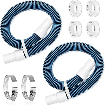 1 1/2"" 3Ft Pool Filter Hose for Above Ground, Pool Pump Hoses with Kink-Free Swivel Cuff for Inground Pools, Heavy-duty Replacement Filter Hoses with 2 Clamps, 2 PTFE Tapes, 2 Set, Blue