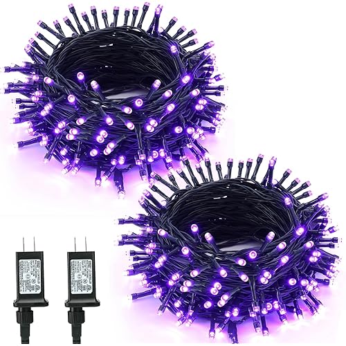BrizLabs Purple Halloween Lights, 2 Pack 78.74ft 240 LED Halloween String Lights, Plug in Halloween Mini Lights Connectable, 8 Modes Outdoor Halloween Tree Lights Waterproof for Indoor Outside Decor