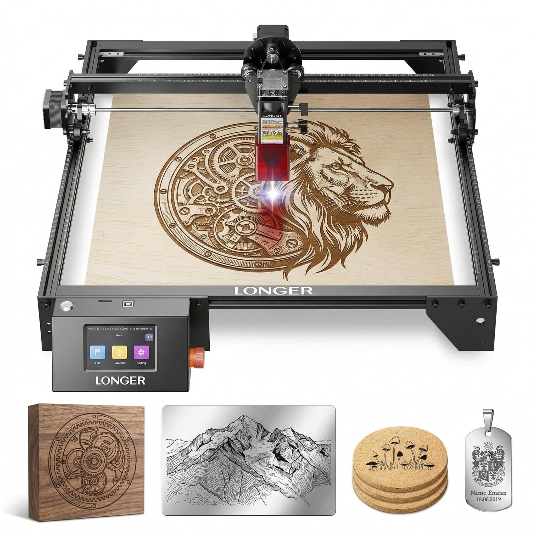 LONGER RAY5 Macchina per incisione laser 10 W, 0,06 mm, con touchscreen da 3,5", 10000 mm/min, incisione laser CNC ad alta velocità, per legno, metallo, acrilico, 400 x 400 mm