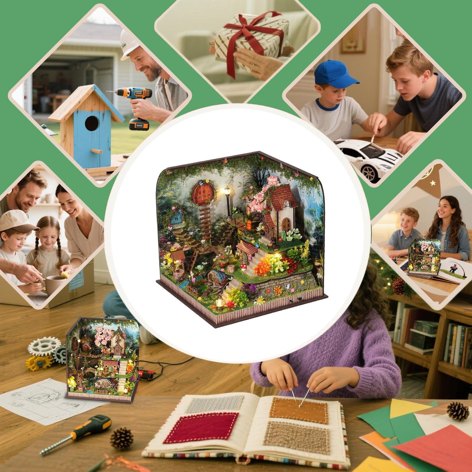 Kit Minicasa Kit Creativo per Angolo Lettura Fai da Te, Decorazione da | Casa delle Fate Artigianale Decorazione Creativa da Tavolo per Adulti per Interni Biblioteca Camera Scuola e Vacanze