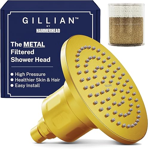 Gillian by HammerHead - Cabezal de ducha filtrado sólido - Cabezal de filtro de ducha genuino KDF-55 para agua dura, piel y cabello más saludables -