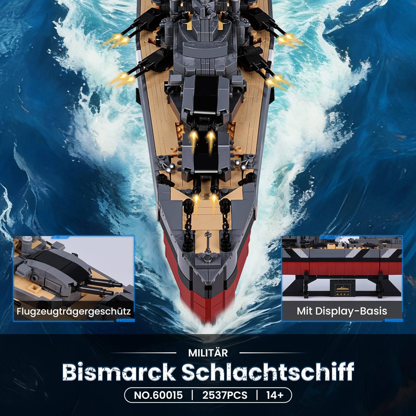 JMBricklayer Technik Bismarck Schlachtschiff Klemmbausteine Bausatz für Erwachsene, 2537 PCS WWII Militär MOC Kriegsschiff Modell 60015, Deko für Zuhause & Büro, Geschenk für Jungen & Männer 14+
