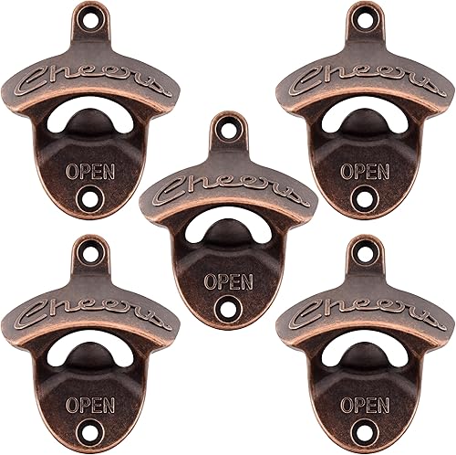 Miniatura 31 de Abridor de botellas Cheers montado en la pared de acero inoxidable para cerveza, montaje en poste dorado antiguo (paquete de 2) Cobre Antiguo,Plata