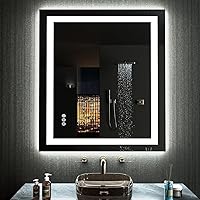 Vista 78 de Loaao Espejo de baño con LED y luces, 30 x 36 pulgadas, antiempañamiento, regulable, retroiluminación RGB, iluminación frontal, espejo de tocador