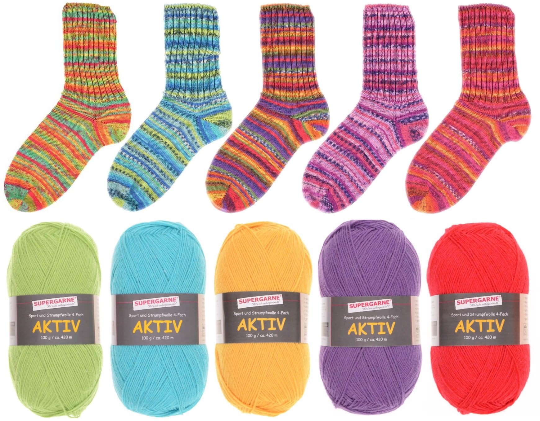 Sockenwolle Aktiv 4-fädig – 1000 g (10x100g), Strapazierfähig, Maschinenwaschbar, Made in Italy, Ideal für Socken und Strickprojekt (4KIDS)