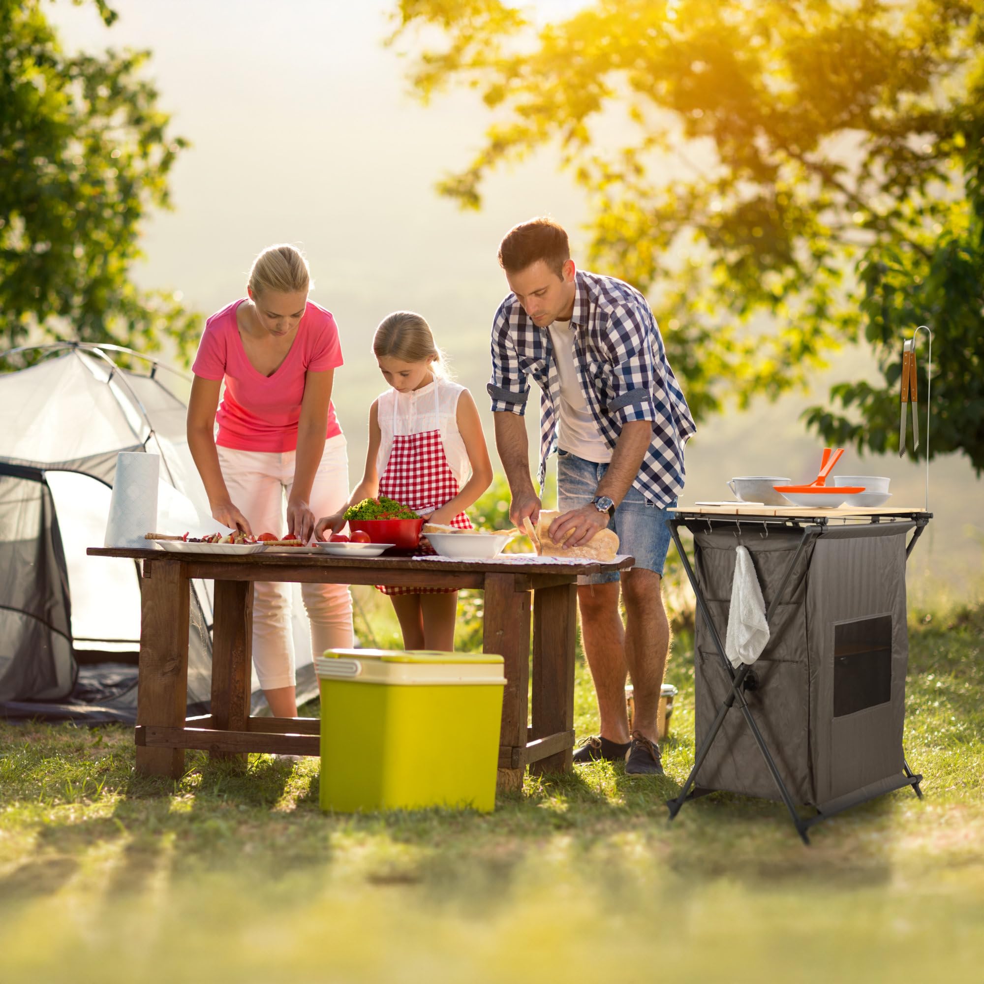 Stagecaptain Armoire de Camping CSB-85 - Cuisine Pliable Outdoor avec Plateau Bambou Robuste, Structure Aluminium, idéale Camping, caravanes, Jardin, Maison - Sac de Transport Inclus.