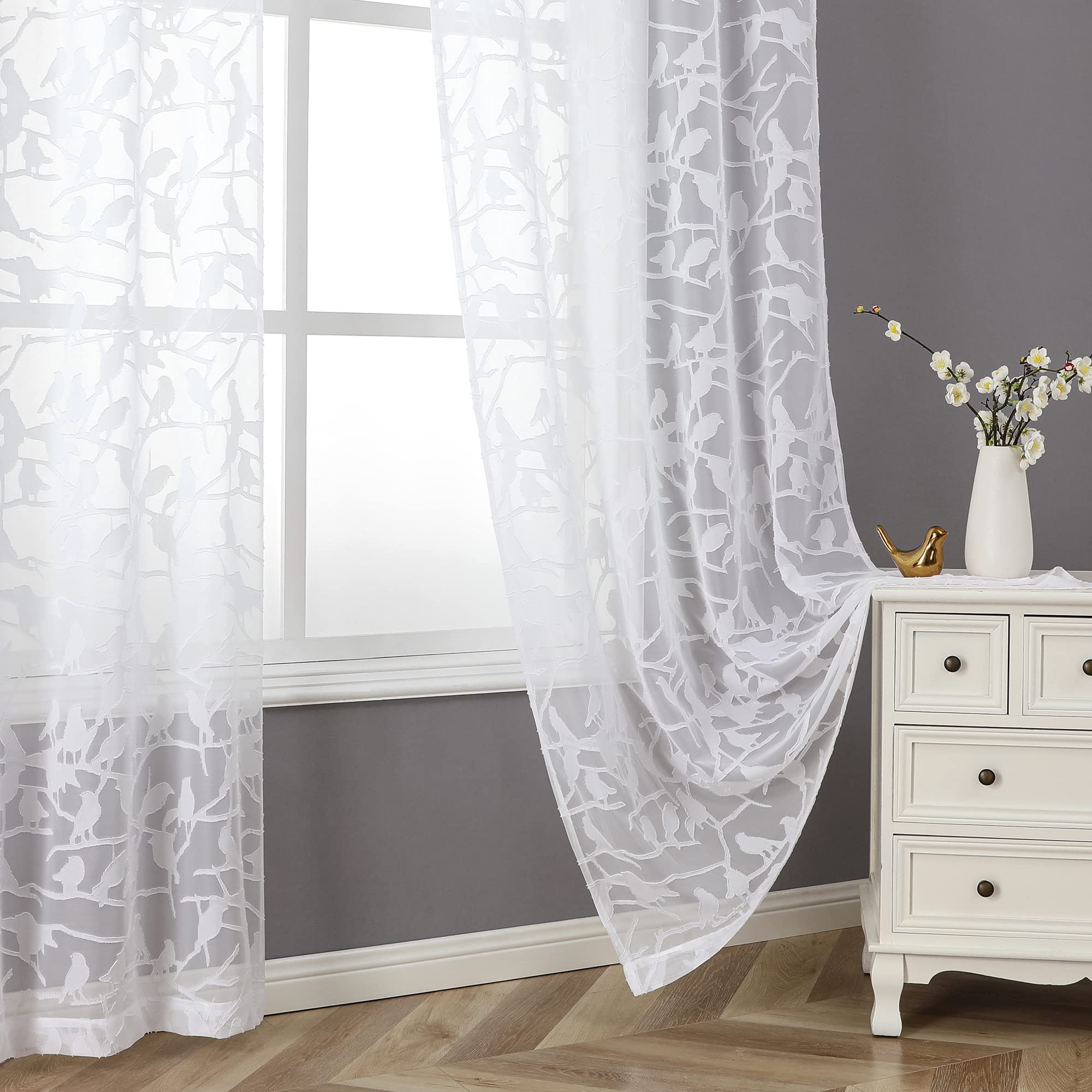 OVZME White Sheer Curtains 96 Inches Length 2 Panels Set for Living Room Bedroom, Semi Sheer Privacy Curtain Window Treatment, Elegant Soft Voile Drapes for Sliding Door, Dual Rod Pocket, 38x96in