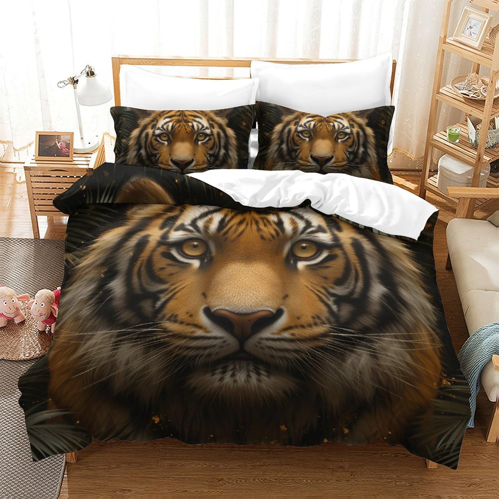 Housse de couette tigre microfibre super douce literie 200x200