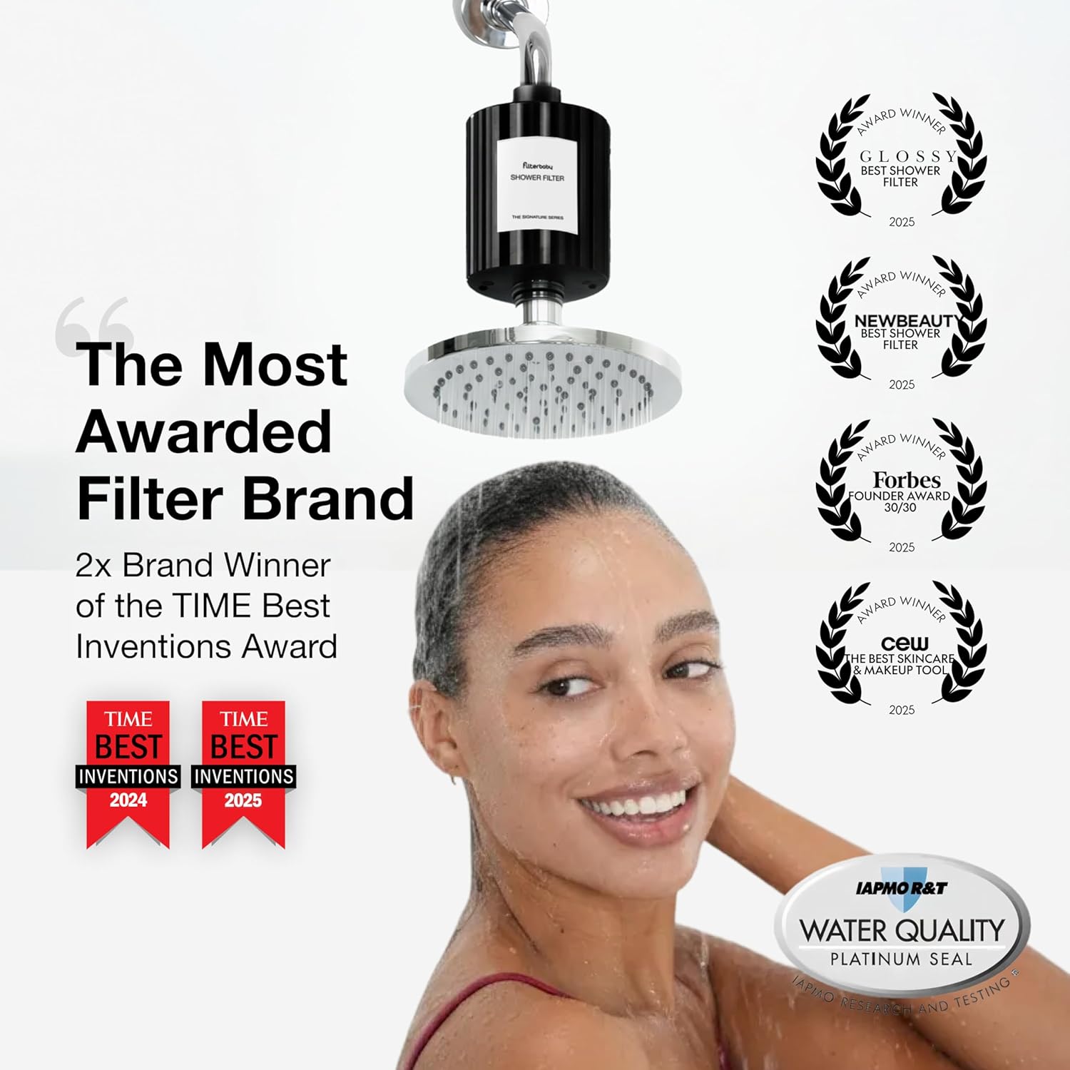 Filterbaby Signature Shower Filter – IAPMO Certified to NSF177 Standard, Doctor Developed, Reduce up to 99% Chlorine/Chloramine/Lead/Certain Heavy Metals, Advanced Filtration for Skin & Hair, Black
