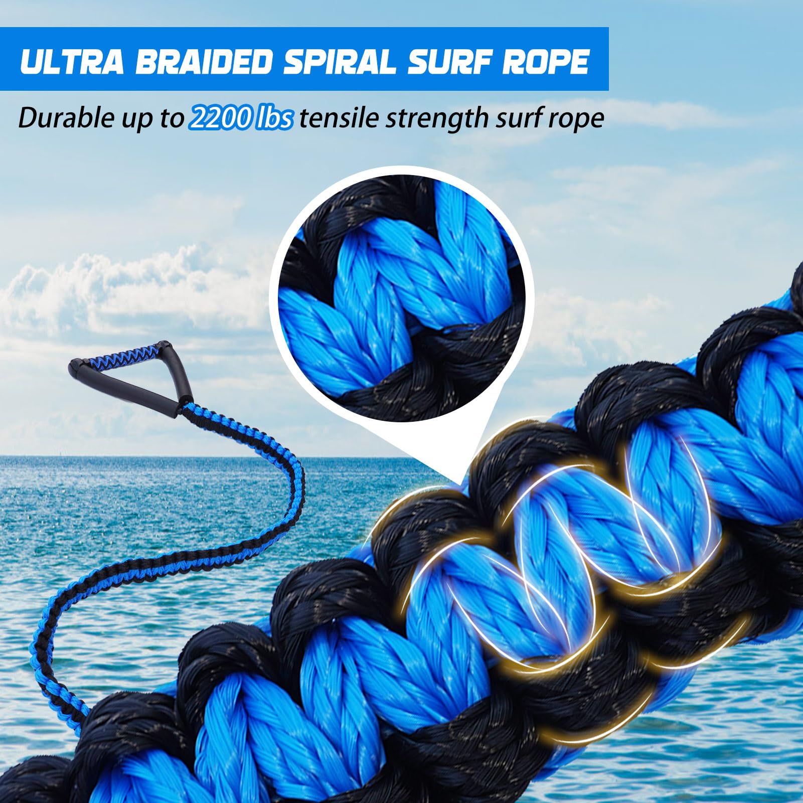 ASVAEVAS 25FT Wakesurf Rope and Handle, 6 Sections Adjustable Floating Surf Tow Ropes, Braid Surf Rope for Wake Surfing, Water Sports