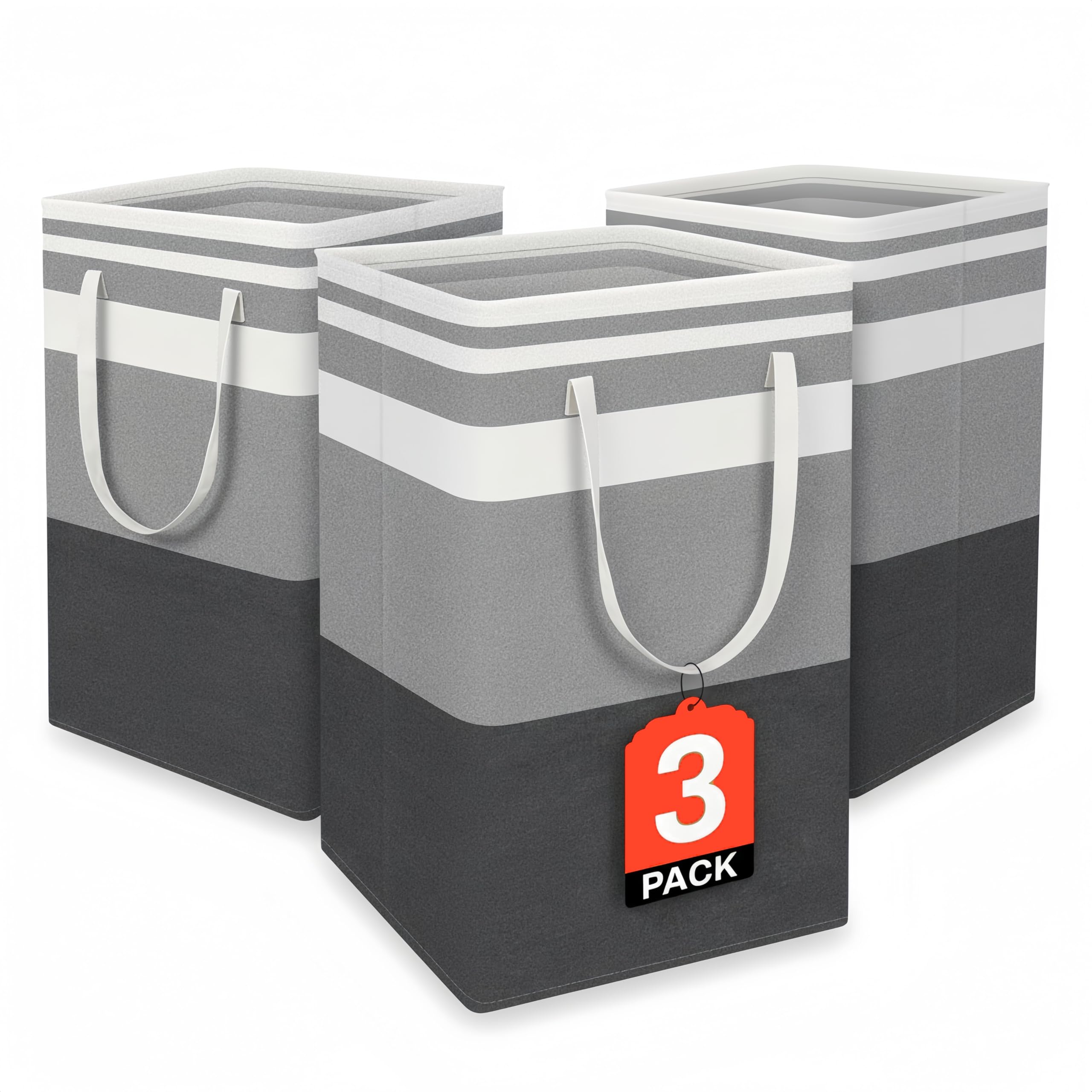 Nesrefyn 3 Pack Large Laundry Baskets – Waterproof Collapsible Laundry Hamper with Easy Carry Handles,Laundry Bags for Room, Bedroom, Bathroom, College Dorm, Storage and organization (Grey, 3 x 75L)