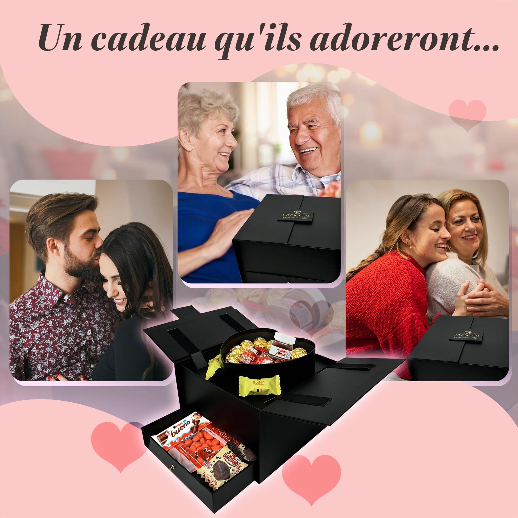 Boîte Coffret Bijou Ferrero Premium Moments · Cadeau Saint-Valentin avec +35 Chocolats et Pralines · Coffret Bijou Réutilisable Pop-Up + Carte Personnalisée