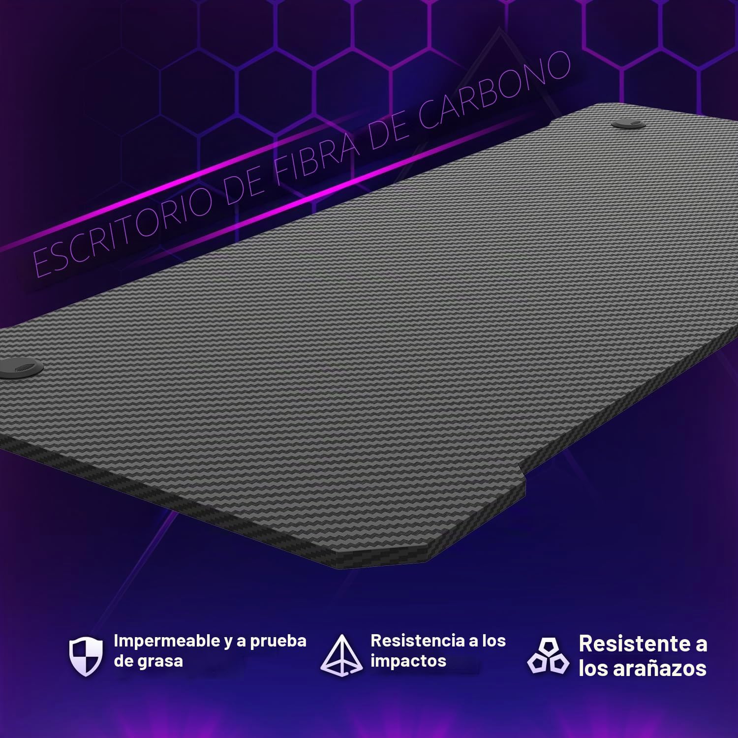 JUMMICO Escritorio Gaming 80x50cm, Fibra de Carbono con Portavasos y Soporte para Auriculares, Estructura Metálica Negra