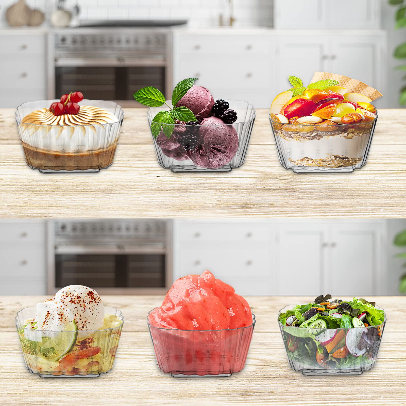 100 Vasos De Postre De Plástico 5 Oz (160 Ml) | Con Cucharas | Transparentes Y Reutilizables