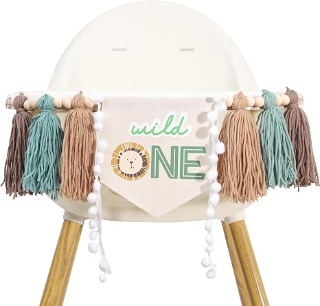 Wild One 1st Birthday Decoration Set - High Chair Banner, Hat, Cake Topper, Wood Bead Garland, Green - View #9