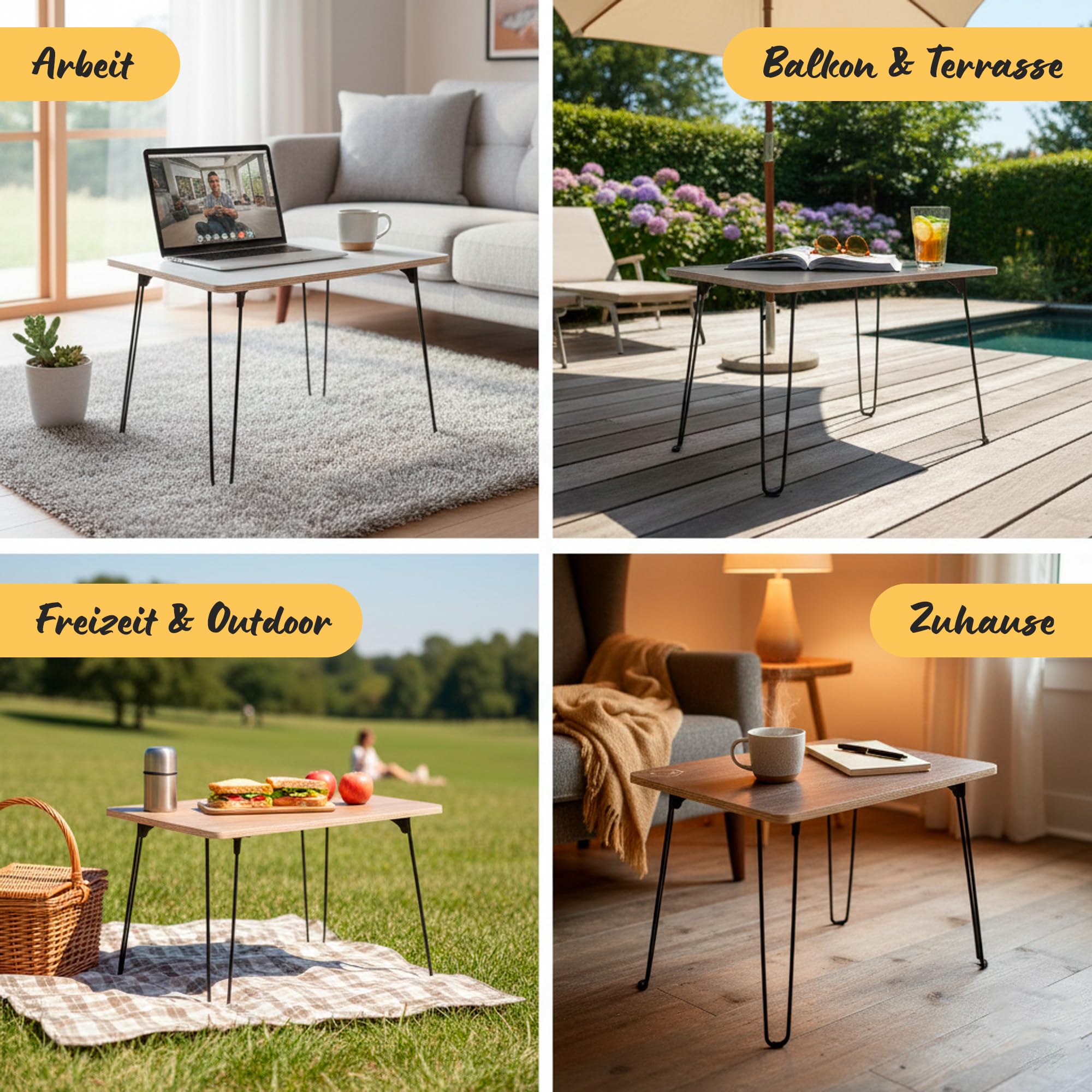 KYOOB Klappbare Haarnadel Tischbeine 50 cm mit hochwertigen Assy Schrauben | Metall-Tischbeine für Couchtisch & Beistelltisch | robuste Hairpin Legs | platzsparend, modern & leicht montierbar