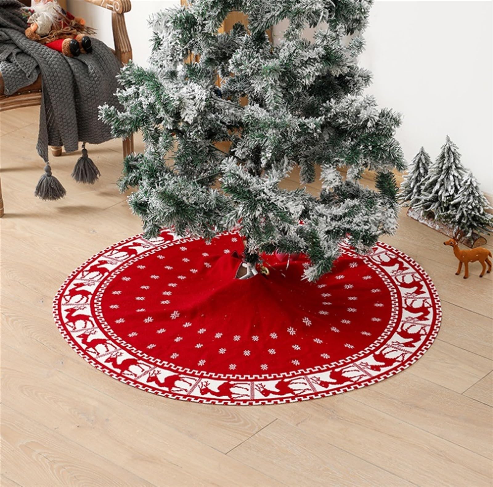 Tappeto Albero di Natale, Gonna per Albero di Natale da 47 Pollici, Lavorazione A Maglia Morbida per Decorazioni Natalizie per La Casa Festa Forniture(A)