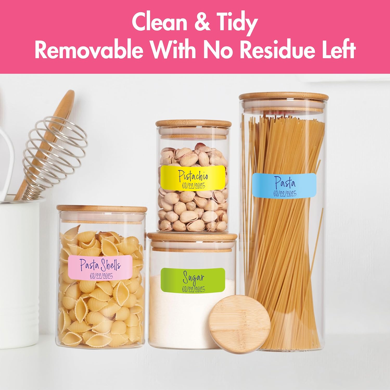 620 PCS Removable Labels, 14 Colors Self-adhesive Stickers Water/Oil/Tear Resistant Sticker for for Food Containers, Kitchen, Files, Jars, Pantry Storage, Office, Bathroom, School (10 Sheets, 2 Sizes) image 5