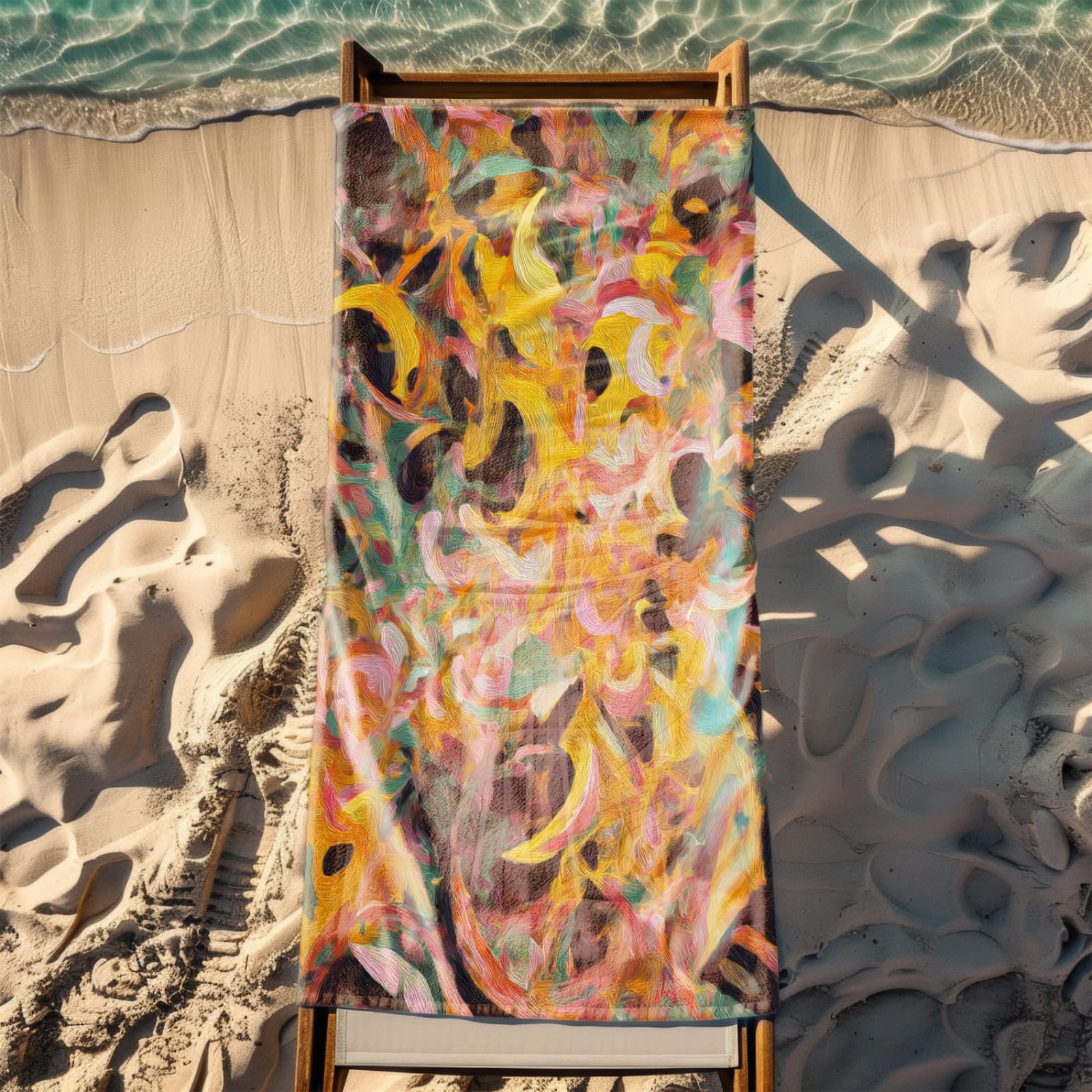 Telo Mare Microfibra 210x230 Giallo Rosa Astratto Telo Spiaggia Grande Antisabbia,XXL Asciugamano Mare, Asciugatura Rapida, Stuoia Spiaggia Leggero E Portatile