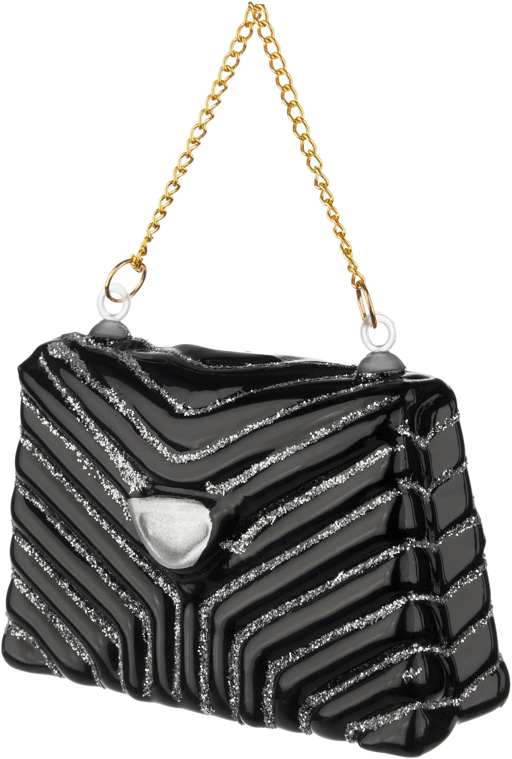 Brubaker Women's Handbag - Black/Silver Designer Handbag Black - Hand-Painted Glass Christmas Bauble - Glitter Bag - Mouth-Blown Christmas Tree Ornament Figure - Funny Decoration Pendant - Bauble 3.1 Inches (8 Cm)