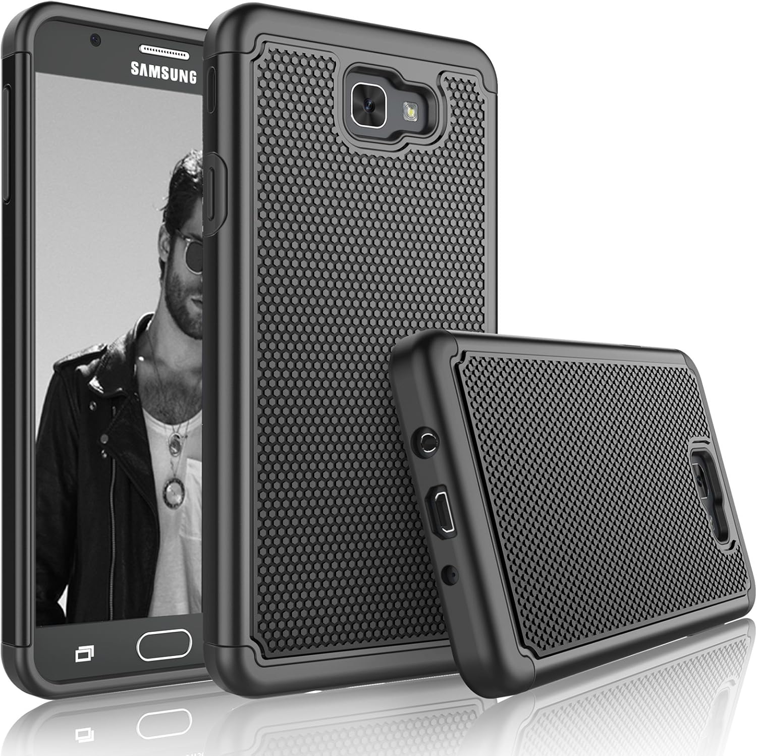 Tekcoo for Galaxy J7 Sky Pro Case/for Galaxy J7 V/J7V/J7 Perx Sturdy Case, [Tmajor] Shock Absorbing [Black] Rubber Plastic Scratch Resistant Defender Bumper Hard Cover Cases for Samsung J7 2017