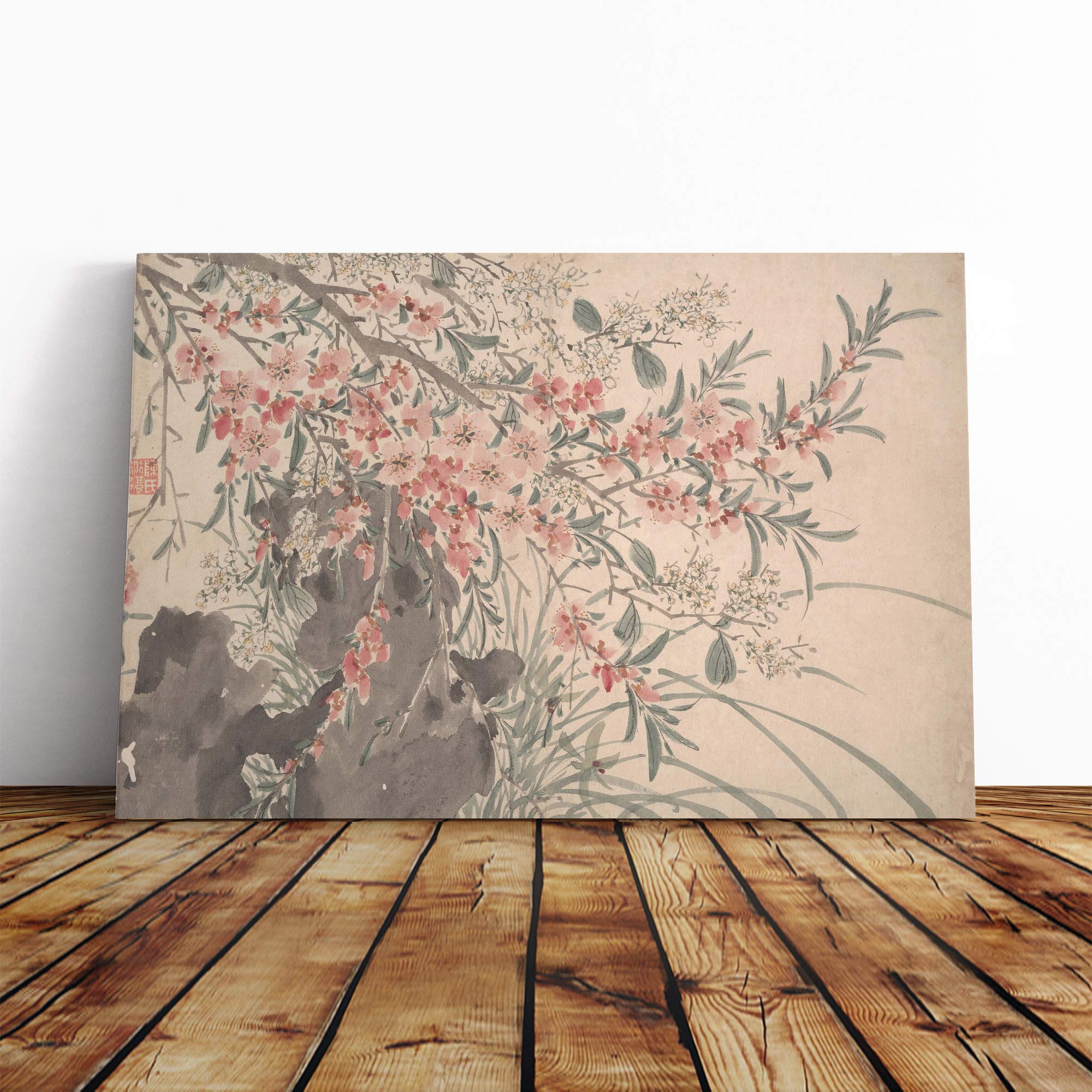 Chen Daofu Oriental Floral Canvas Print | Gallery Wrapped 30mm Frame Wall Art | 30x20 inches | Ready to Hang | Modern Floral Picture | Living Room Bedroom Lounge Office