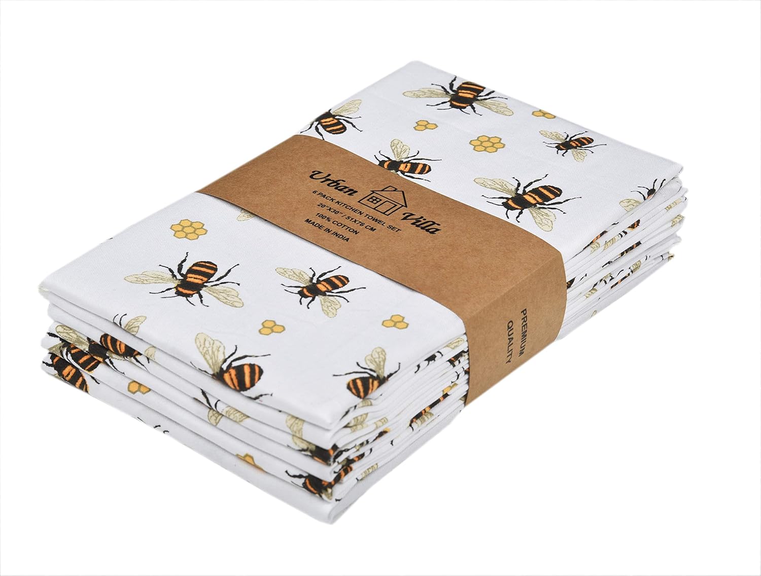 Urban Villa Christmas Kitchen Towels, Honey Bee Print Multi