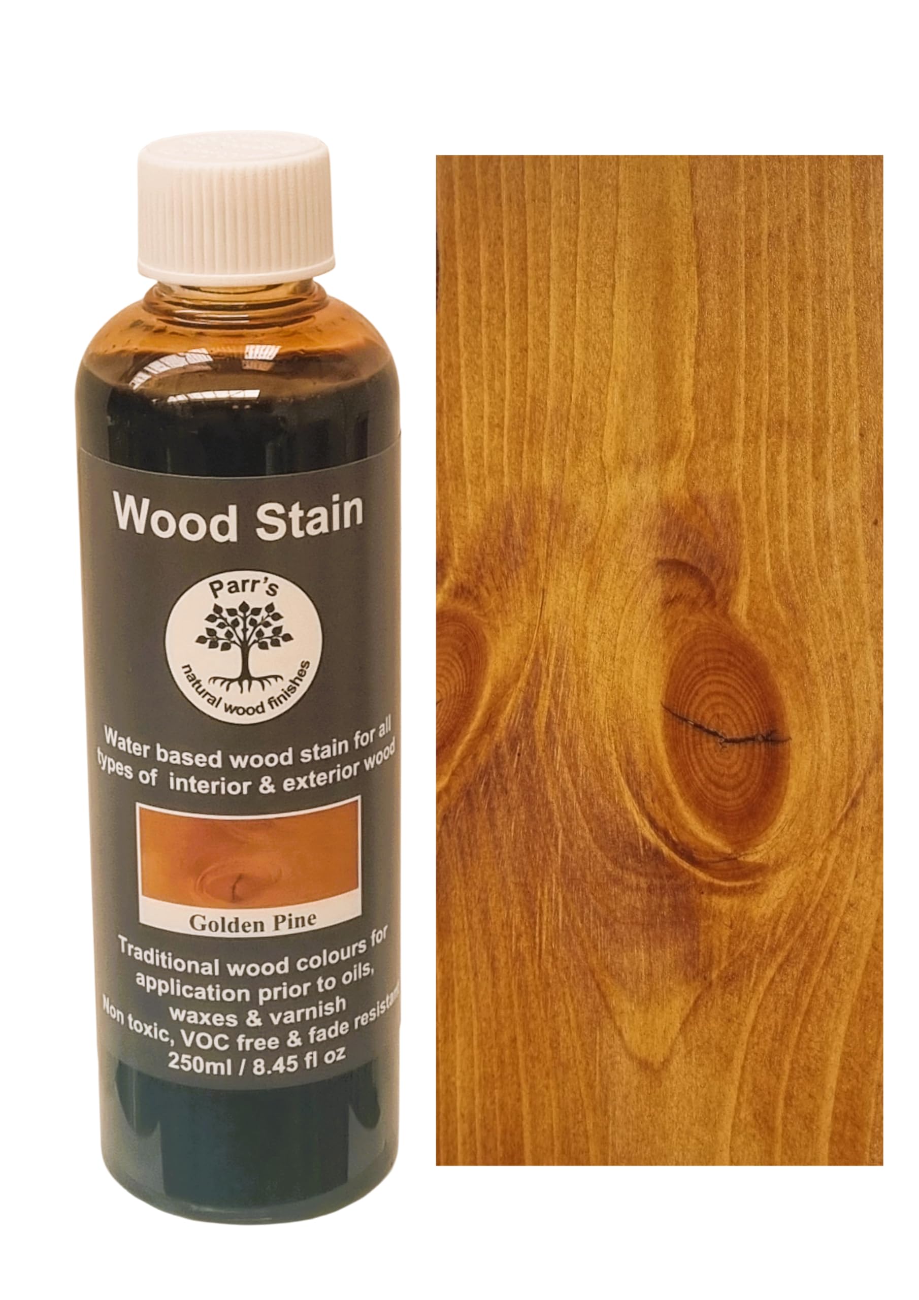 Parr's Water Based Wood Stain - Environmentally Friendly VOC Free - for Interior Woodwork - Golden Pine - 250ml
