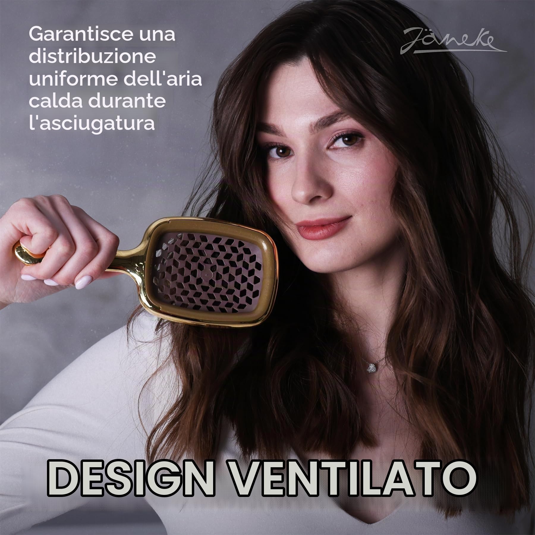 Janeke Superbrush Spazzola districante per capelli morbidi, con setole antistatiche, spazzola ventilata per capelli bagnati, per asciugatura, per capelli ricci, spessi, ondulati e fini, oro