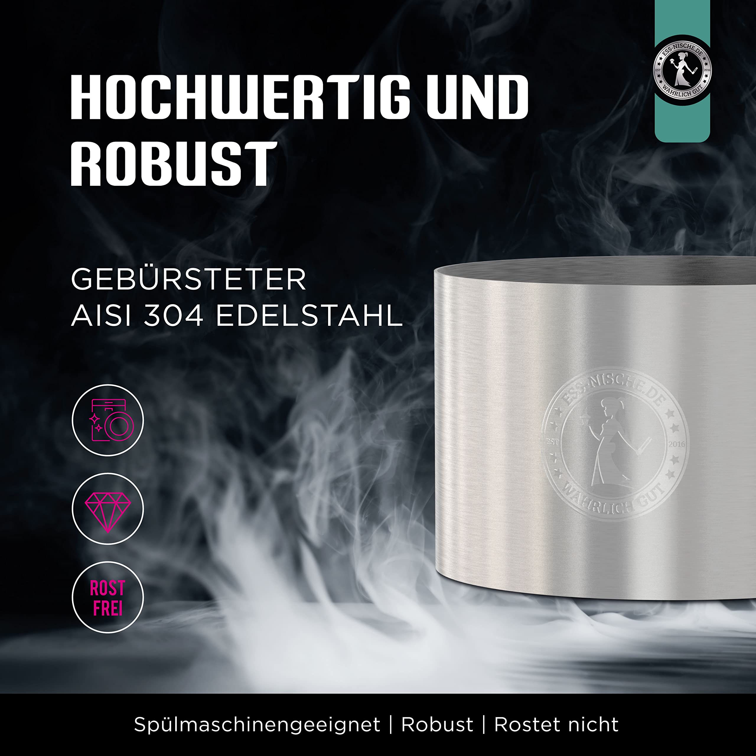 Ess-Nische® Pierścienie deserowe 8 cm do hamburgerów – idealne akcesoria do grillowania jako prasa do burgerów podczas grillowania lub jako forma do tortów do mini ciasta okrągłego – mogą być również