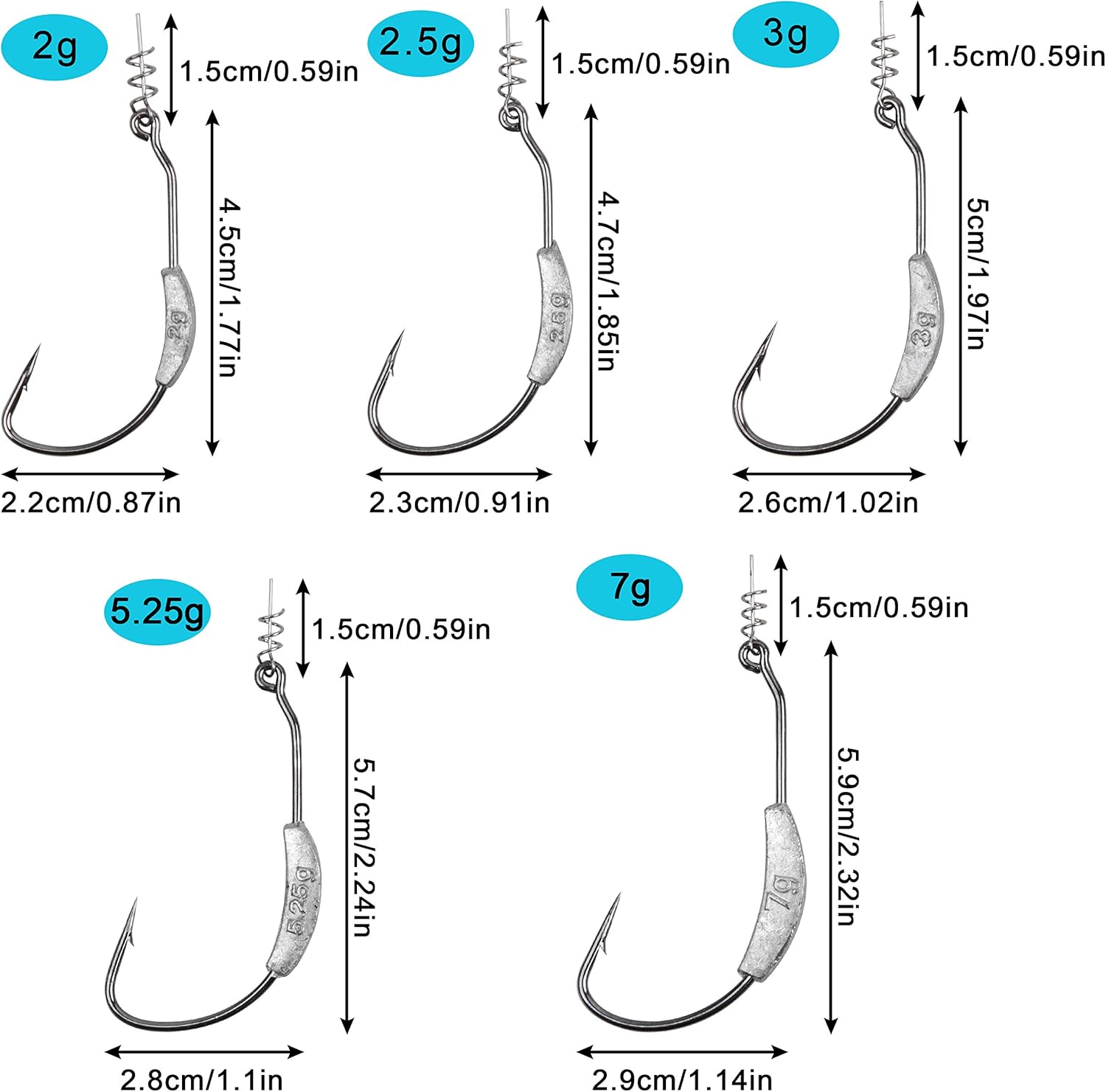 Fishing Weighted Hooks with Twistlock, 10PCS Swimbait Hooks with Weight Centering Pin Black Chrome Fish Hook 5 Sizes : Sports & Outdoors