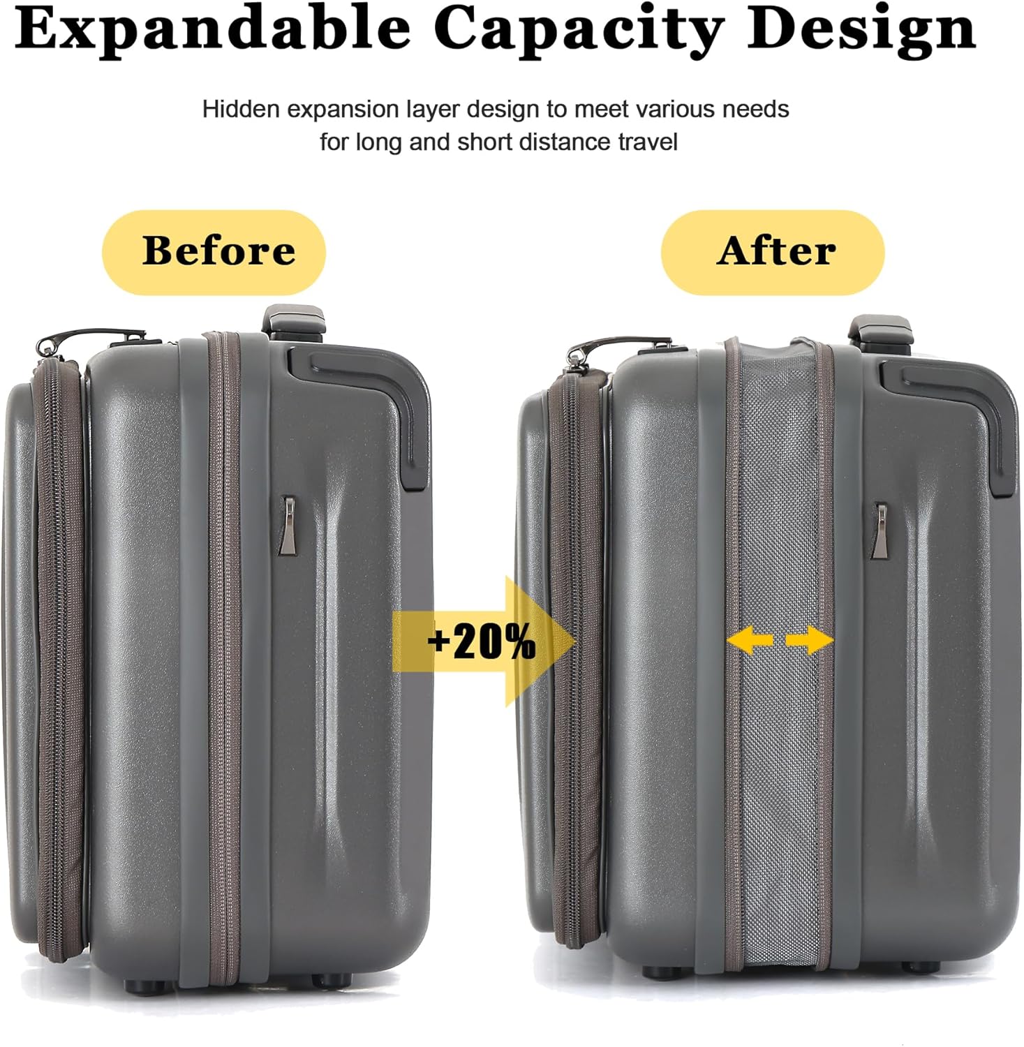 Top Opening Luggage, 16Inch & 25 Inch Airline Approved ABS+PC Hard Shell Suitcases with Silent Wheels, TSA Lock,Front Pocket and Wet-dry Separated Six-piece Set(Grey)