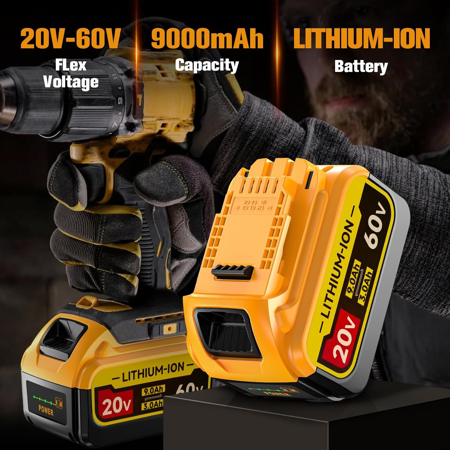 DCB606 DCB609 Replacement for Dewalt 20V/60V 9.0Ah Flex Max Battery,Compatible with 60 Volt Tools High Capacity Lithium baterías with LED Indicator for Cordless,Weed Eater Batteries