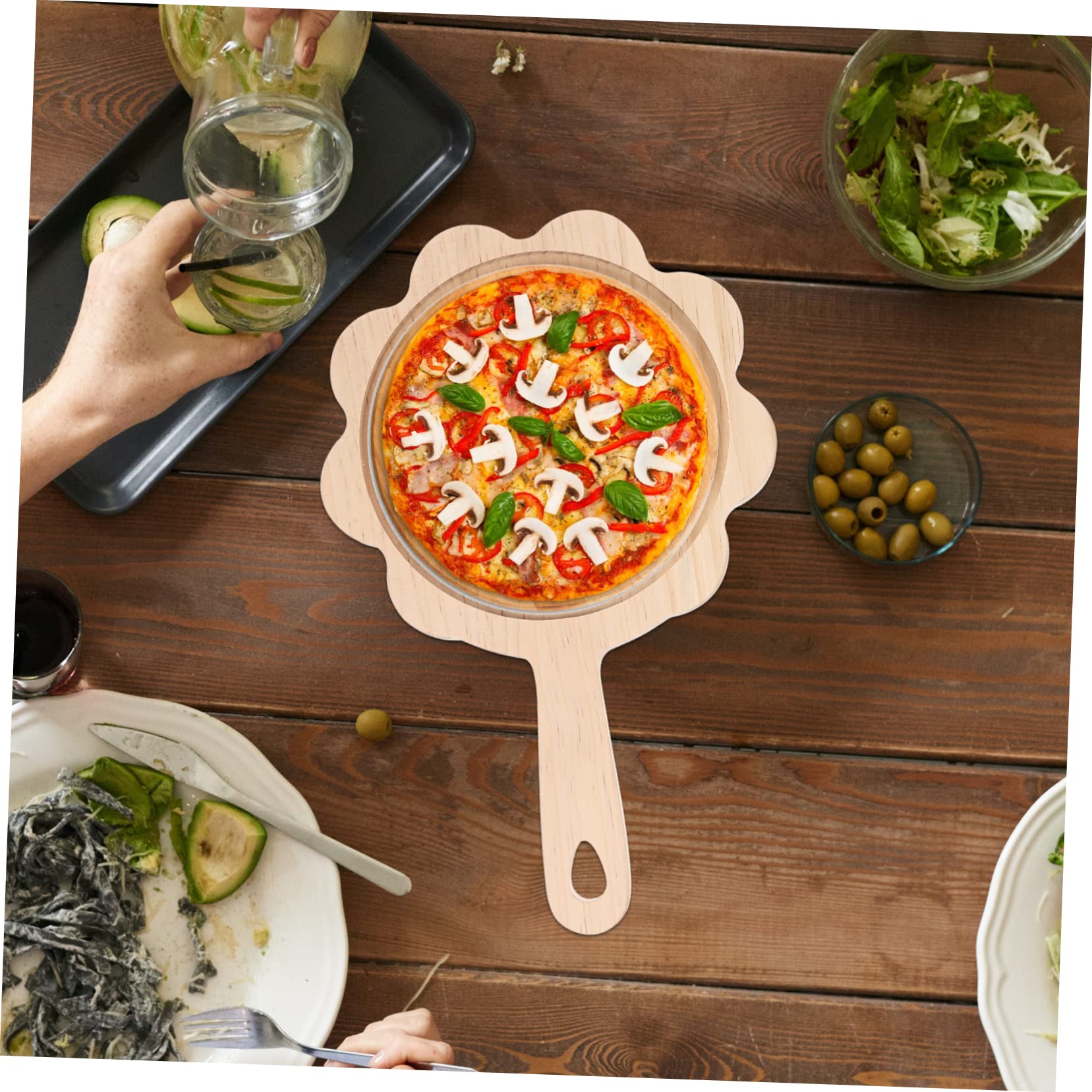 LALADEFIEE Wooden Pizza Peel Round Cheese Board Multi-function Cutting Board for Pizza Fruits Steaks Bread Kitchen Tool