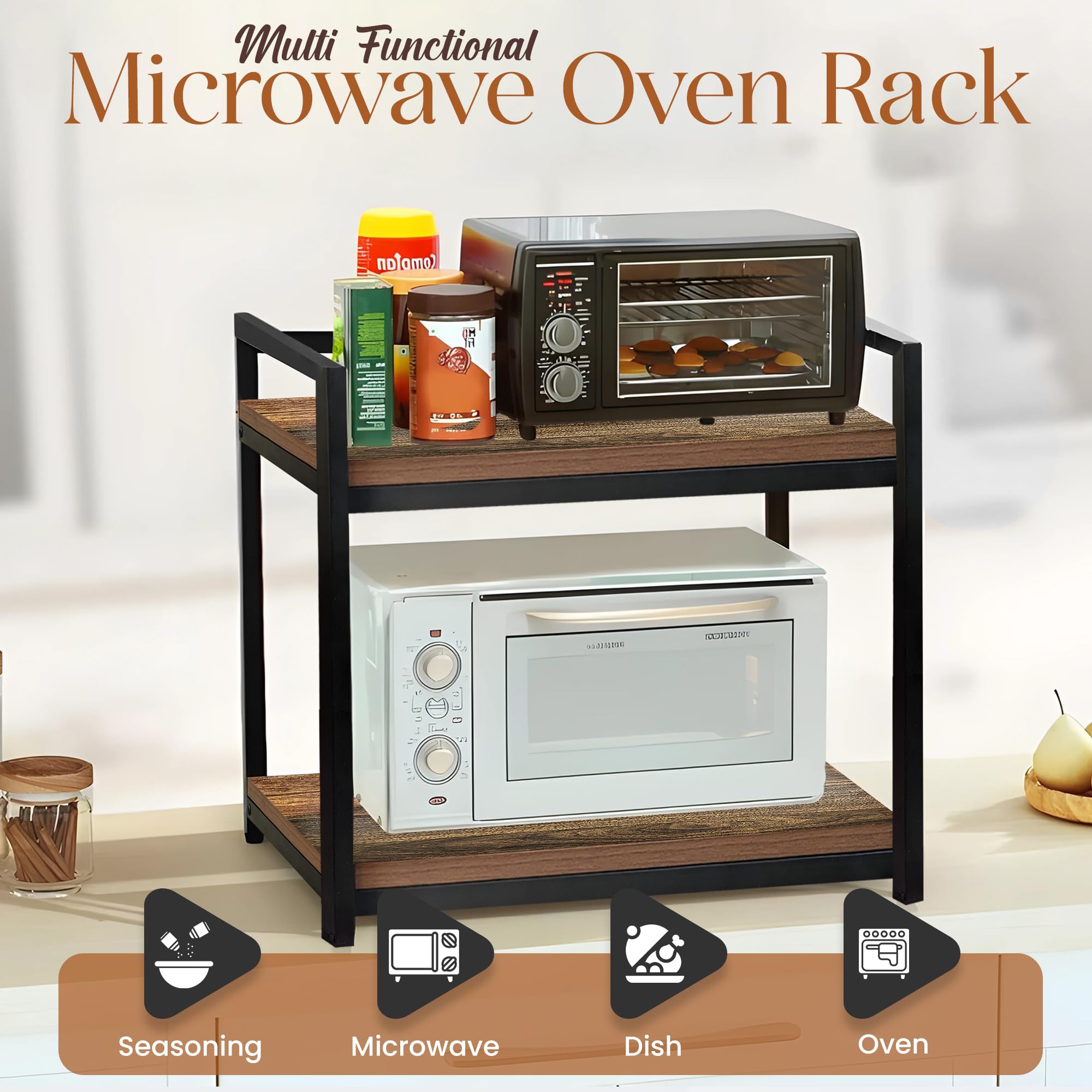 Kitchen Microwave Stand - 2 Tier Countertop Organizer -6