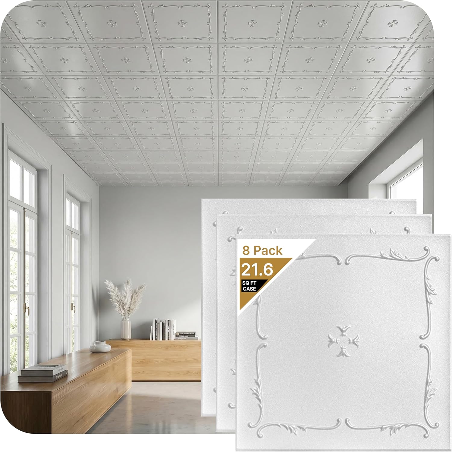 À LA MAISON CEILINGS R05 Spring Buds Foam Glue-Up Ceiling Tile (21.6 Sq. Ft./Case), Pack of 8, Black Matte