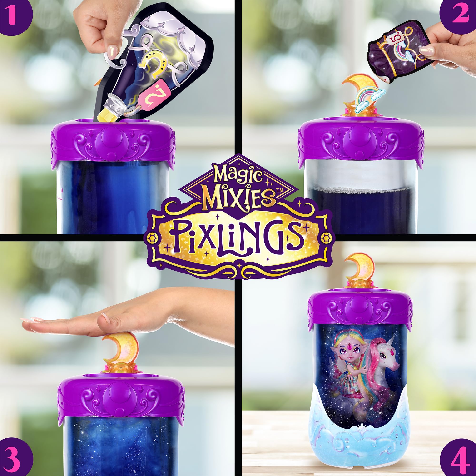 Magic Mixies - Magic Pixlings Doll + Kucyk, paczka z lalką i jej kucykiem, magiczne Unboxing ze specjalnymi zaklęciami, lalka z długimi grzywkami do stylizacji, dzieci 3 lata+, słynna (MG104000)