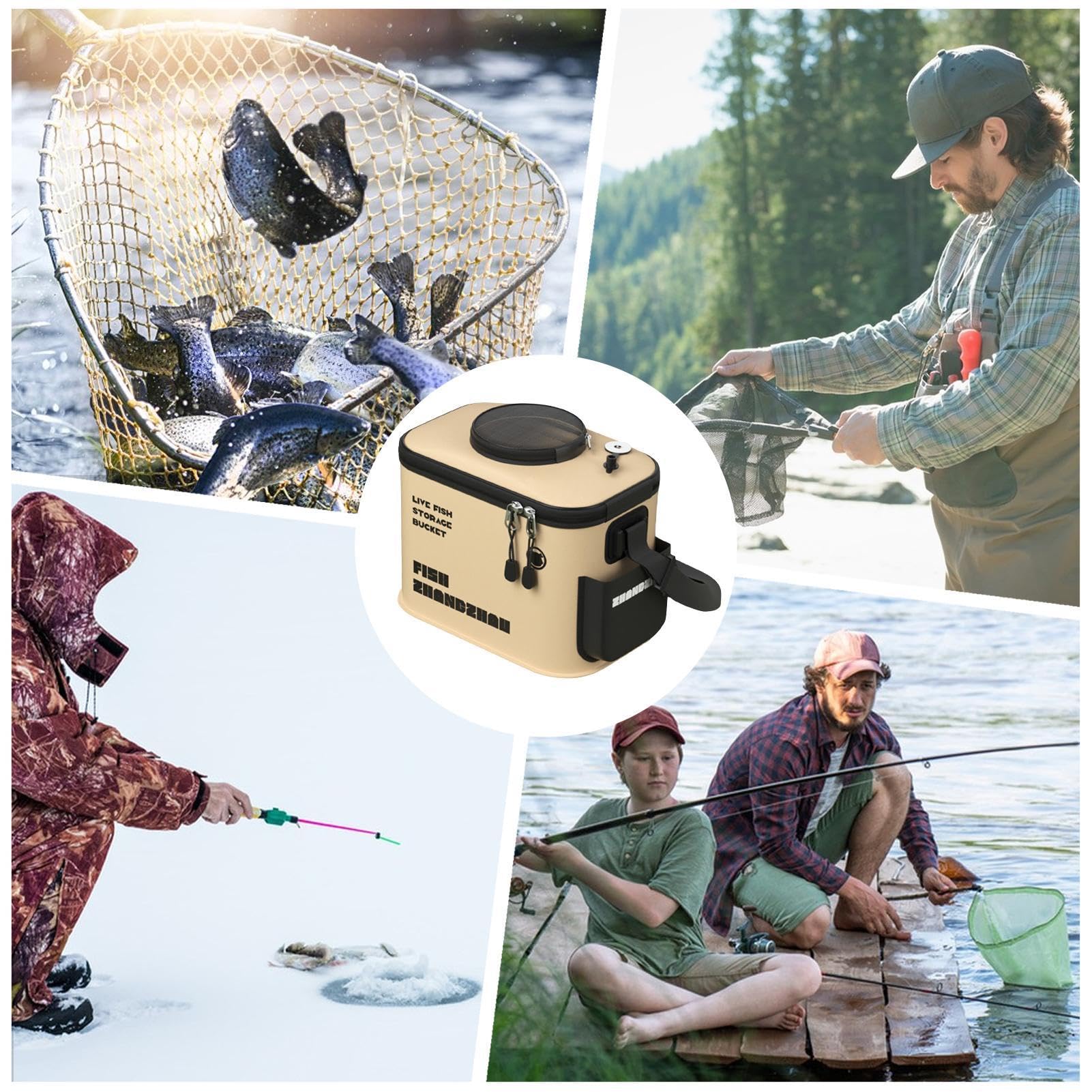 Contenitore per pesci vivi, Secchio da pesca, Secchio da pesca compatto, Secchio da pesca pieghevole, Secchio da pesca pieghevole Secchio multifunzionale per esche per pesci vivi, Secchio da pesca pie