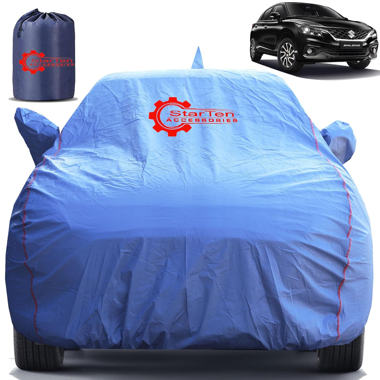 StarTen® Custom Fit 99% Waterproof Car Cover for Maruti Baleno | Metallic Camouflage Grey with Red Piping | Triple Cotton Polyester | UV, Dust & Rain Protection | Mirror & Antenna Pockets StarTen® Custom Fit 99% Waterproof Car Cover for Maruti Baleno | Metallic Camouflage Grey with Red Piping | Triple Cotton Polyester | UV, Dust & Rain Protection | Mirror & Antenna Pockets