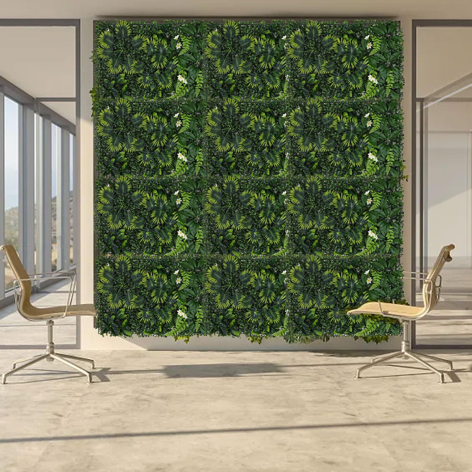 Pflanzenwand Outdoor, 4 Stück Kunstpflanzen Wand, 40 x 60 cm Künstliche Pflanzen Deko Künstliches grünes Gras-Wandpaneel für Wand, Balkon & Garten