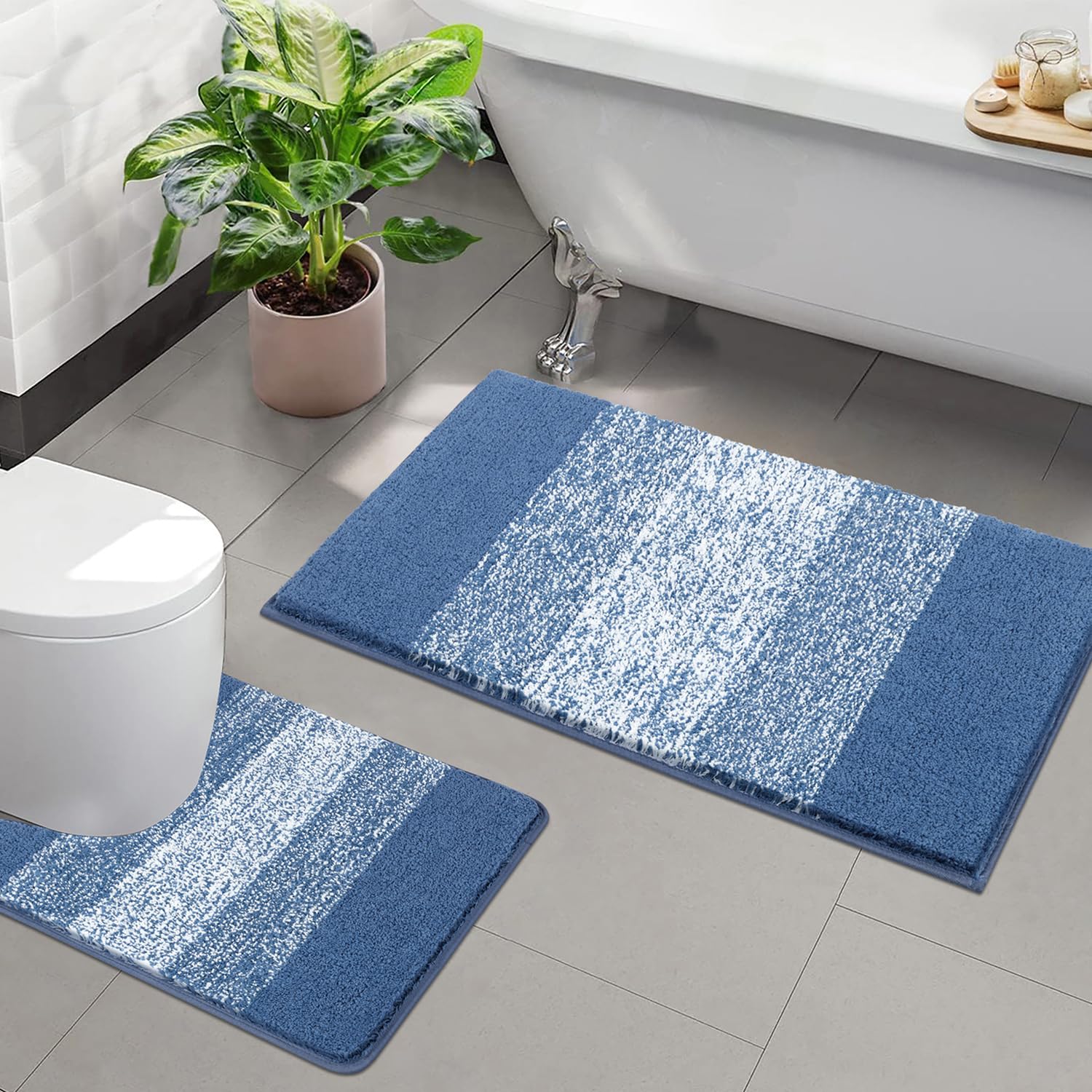 Enyhom Bath Mat Sets 2 Piece Non Slip Washable Bath Toilet Rug Soft Water Absorbent Shower Rug Bathroom Mat and Rug Sets, Blue โ image 1