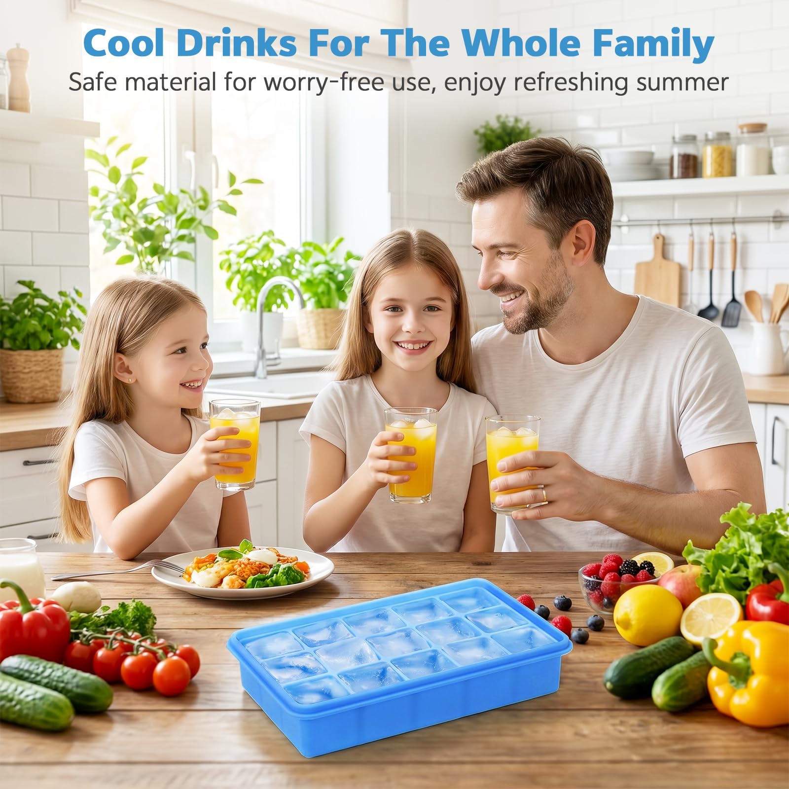 3 Pezzi Stampi per Ghiaccio in Silicone, 15 Cubetti Ghiaccio con Coperchio, Senza BPA e Impilabile, per Whisky, Cocktail, Cioccolato, Puree di Frutta, Facili da Rimuovere