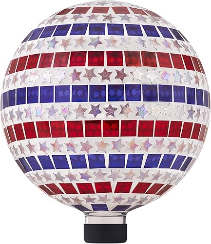 Alpine Corporation Globo patriótico de 10 pulgadas de diámetro para interiores y exteriores, diseño de estrellas y rayas de cristal, rojo, blanco y