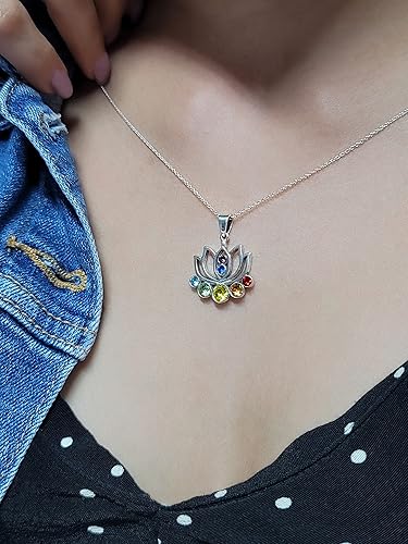 Miniatura 5 de Collar de chakra de flor de loto con piedras de cristal para energía, flor, nuevos comienzos, para mujeres, cadena de plata, antideslustre, embalaje